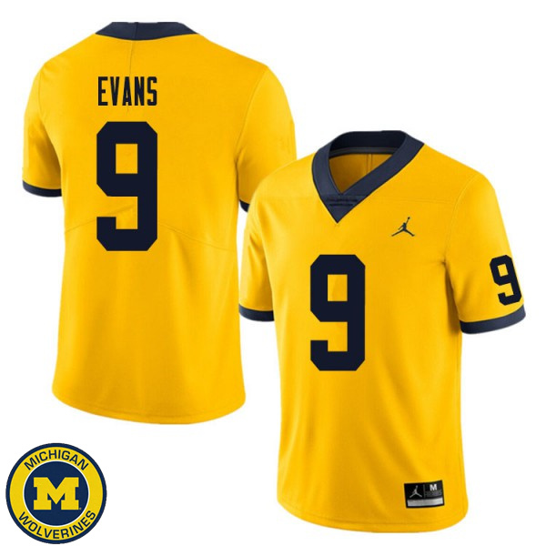 Mens Michigan Wolverines #9 Chris Evans Yellow Fashion Jersey